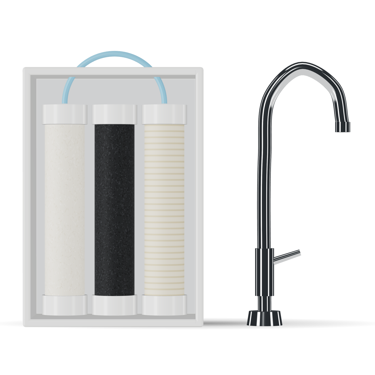 Cut-away view of a reverse osmosis system showing the media inside